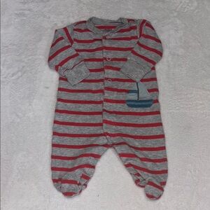 Child of Mine Gray and Red sailboat Striped Footie / sleeper ⛵️